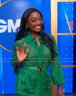 Patina Miller's green lace shirt and pants on Good Morning America