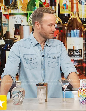 Paul Zahn’s chambray western shirt on Access Hollywood