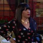 Paulina’s black floral wrap dress and necklace on Days of our Lives