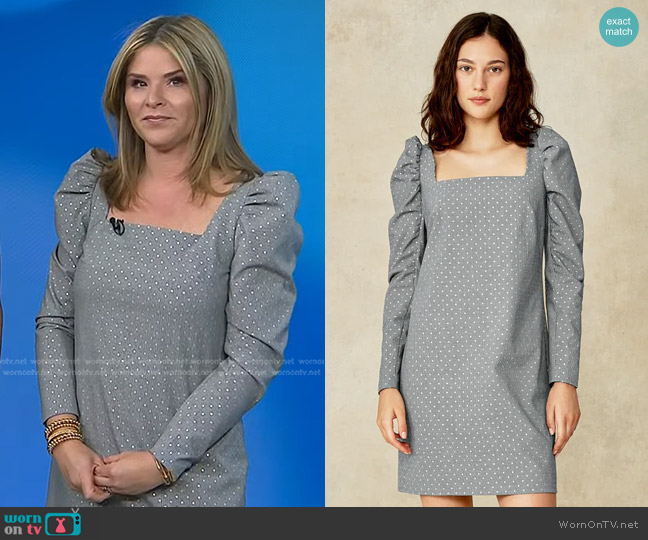 Pearl by Lela Rose Dotted Houndstooth Square Neck Dress worn by Jenna Bush Hager on Today