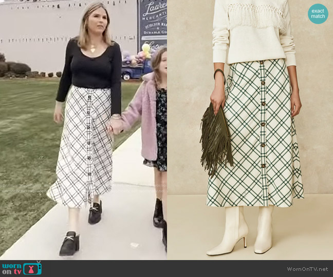 Pearl by Lela Rose Oversized Plaid Midi Skirt worn by Jenna Bush Hager on Today