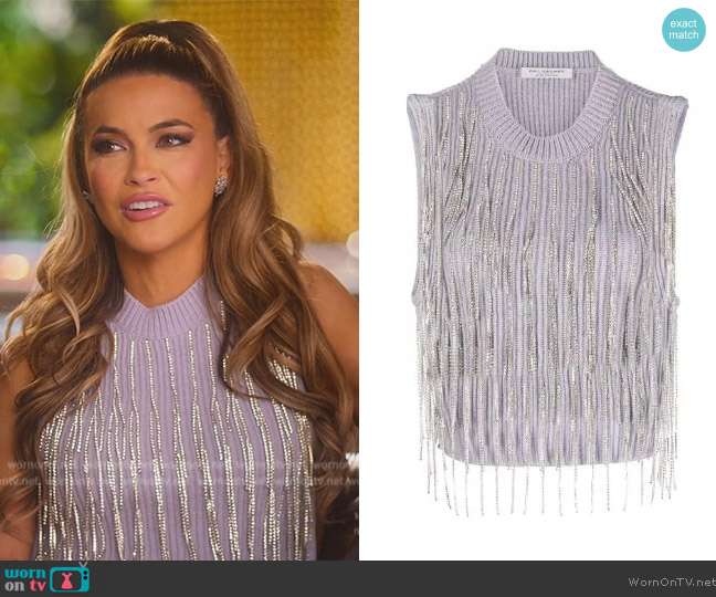 Philosophy Di Lorenzo Serafini Crystal-fringe cropped vest worn by Chrishell Stause on Selling Sunset