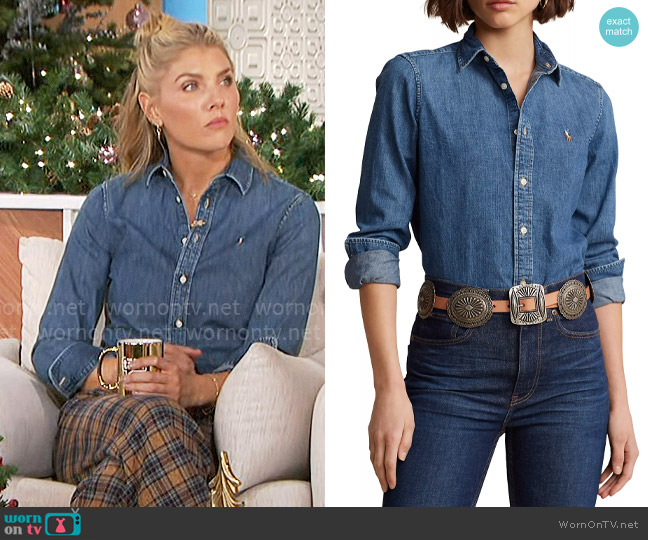 Polo Ralph Lauren Embroidered-Logo Denim Shirt worn by Amanda Kloots on The Talk