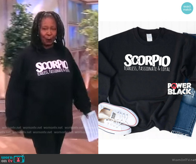 Power in Black Scorpio Traits Sweatshirt worn by Whoopi Goldberg on The View