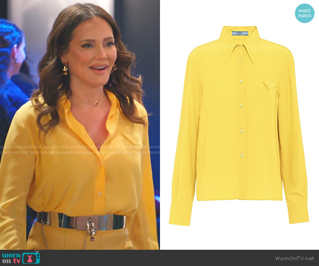 Meredith’s yellow button down shirt on The Real Housewives of Salt Lake City