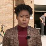 Priscilla Thompson’s brown plaid blazer on NBC News Daily