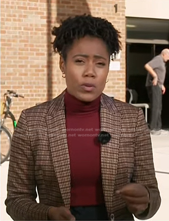 Priscilla Thompson’s brown plaid blazer on NBC News Daily