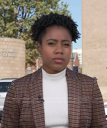 Priscilla Thompson’s brown plaid blazer on NBC News Daily