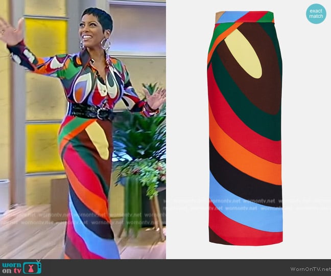 Pucci Iride crepe maxi skirt worn by Tamron Hall on Tamron Hall Show