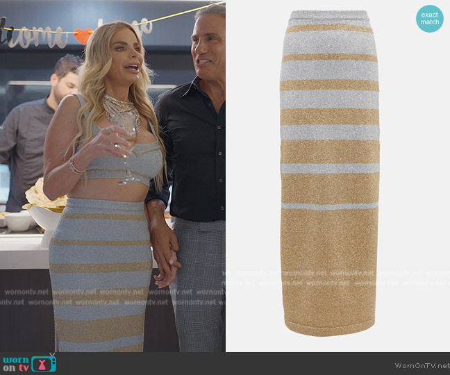 Rabanne Striped-pattern lurex maxi skirt worn by Alexia Echevarria (Alexia Echevarria) on The Real Housewives of Miami