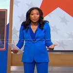 Rachel’s blue satin pant suit on Good Morning America