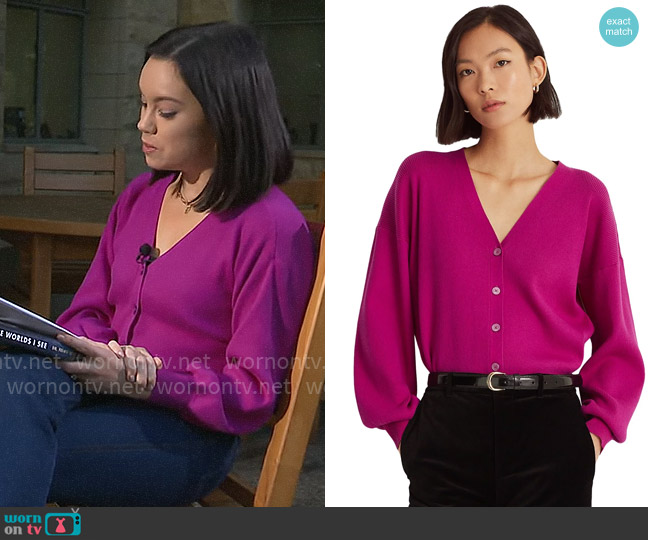 LAUREN Ralph Lauren Blouson Sleeve Cardigan worn by Jo Ling Kent on CBS Mornings