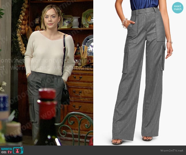 Ramy Brook Noa Metallic Pinstripe Cargo Pants worn by Hope Logan (Annika Noelle) on The Bold and the Beautiful