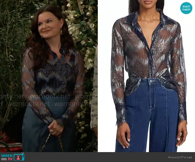 Ramy Brook Nora Blouse worn by Katie Logan (Heather Tom) on The Bold and the Beautiful