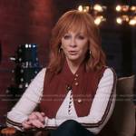 Reba’s white ribbed knit top and brown vest on The Voice