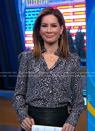 Rebecca’s black paisley print blouse on Good Morning America