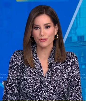 Rebecca’s black paisley print blouse on Good Morning America