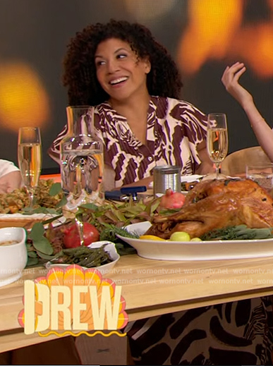 Damona Hoffman’s printed maxi dress on The Drew Barrymore Show