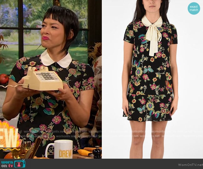 Red Valentino Abito St Flower Butterfly Dress worn by Pilar Valdes on The Drew Barrymore Show