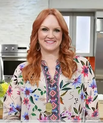 Ree Drummond’s beige floral embroidered trim blouse on Today