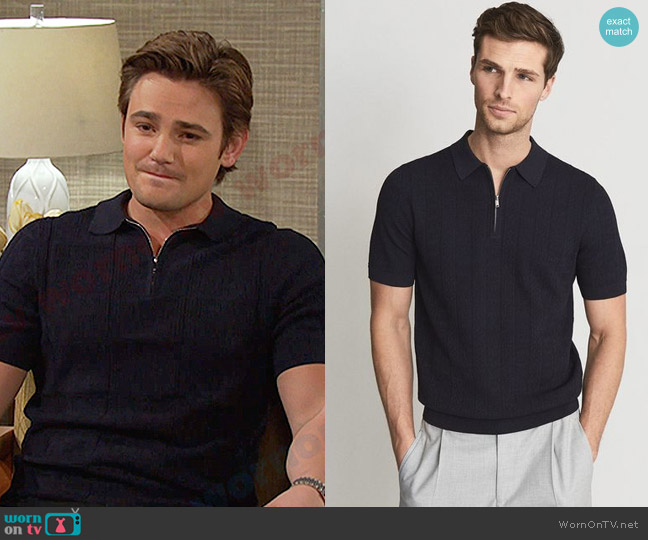 Reiss Groove Half Zip Textured Polo T-Shirt worn by Johnny DiMera (Carson Boatman) on Days of our Lives