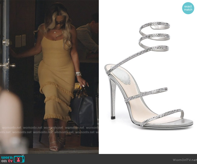 Rene Caovilla Cleo high-heel sandals worn by Karen Huger on The Real Housewives of Potomac