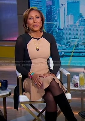 Robin's beige and black colorblock dress on Good Morning America