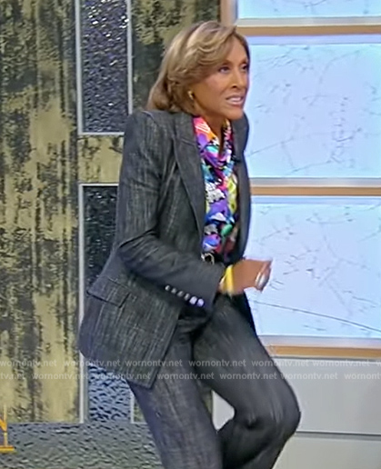 Robin's gray suit and printed blouse on Tamron Hall Show