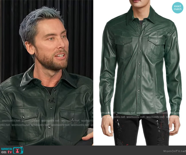 Ron Tomson Snap Front Leather Shirt worn by Lance Bass on E! News