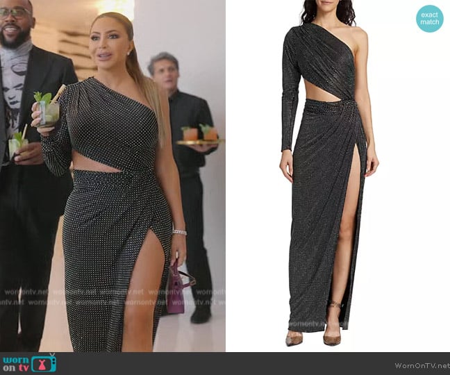 Ronny Kobo Lorinna Metallic Cut Out Slit Gown worn by Larsa Pippen (Larsa Pippen) on The Real Housewives of Miami