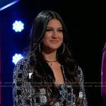 Rudi’s mirror sequin embellished jacket and silver pants on The Voice