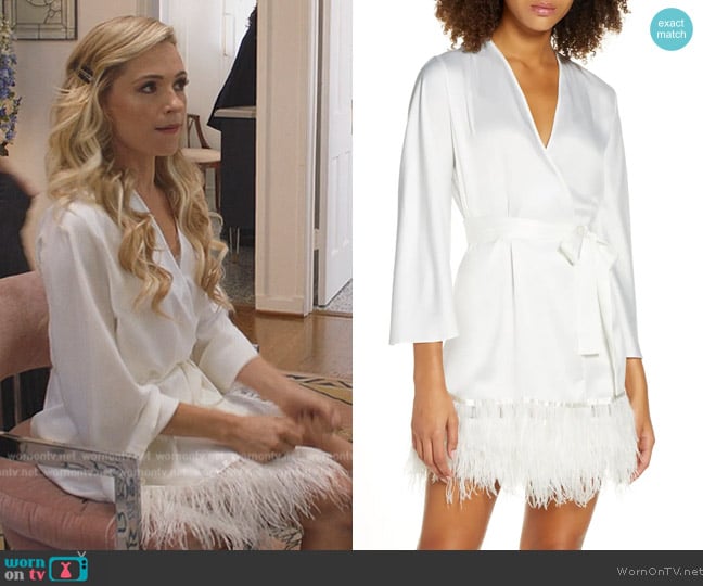 Amy’s white feather trim robe on All Rise