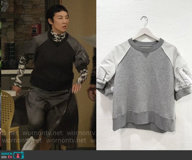 Sacai Nylon Twill Sweatshirt worn by Stella Bak (Greta Lee) on The Morning Show