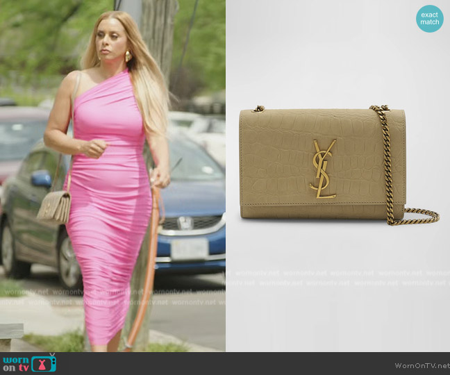 Saint Laurent Kate Small YSL Croc-Embossed Chain Shoulder Bag worn by Robyn Dixon on The Real Housewives of Potomac