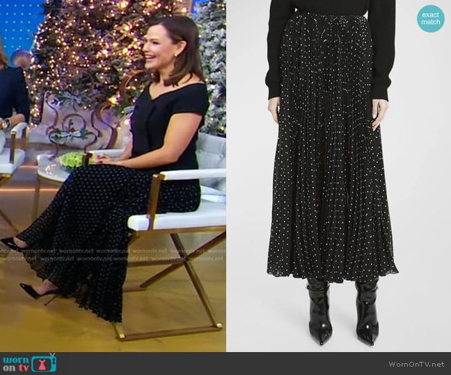 Saint Laurent Polka-Dot Pleated Chiffon Maxi Skirt worn by Jennifer Garner on Good Morning America