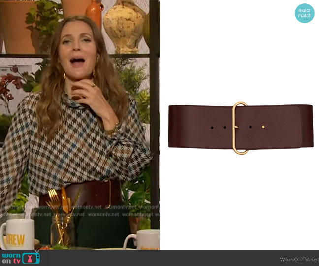 Saint Laurent Lacquered leather belt worn by Drew Barrymore on The Drew Barrymore Show