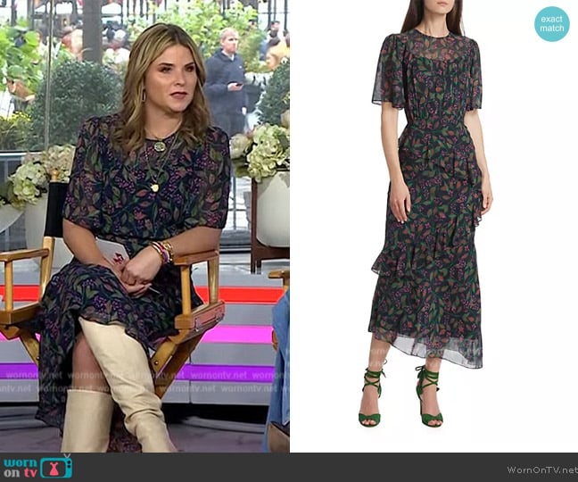 Saloni Vida Ruffled Silk Georgette Midi-Dress worn by Jenna Bush Hager on Today