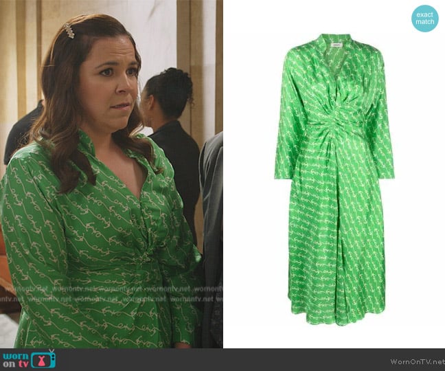 Sandro Eliana anchor-print draped silk midi dress worn by Sara Castillo (Lindsay Mendez) on All Rise