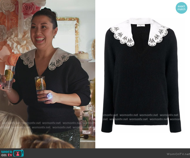 Sandro Lena V-neck sweater worn by Sherri Kansky (Ruthie Ann Miles) on All Rise