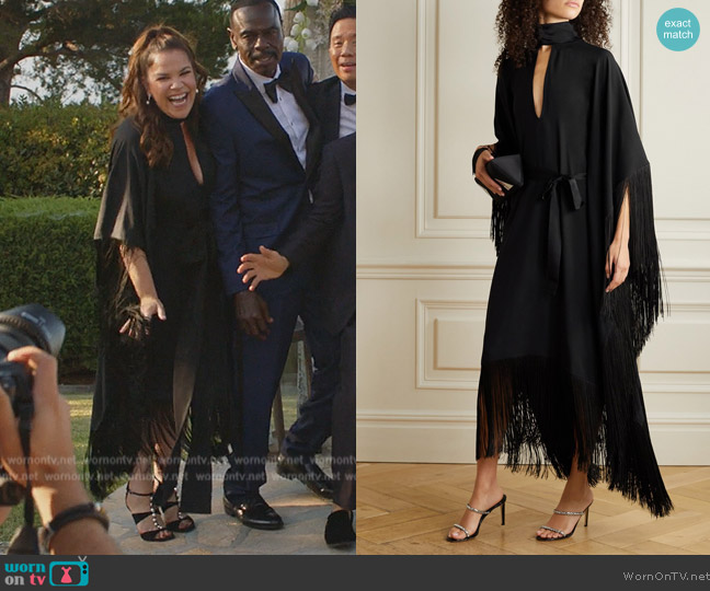 Taller Marmo Mrs Hall Open Back Fringed Crepe Kaftan worn by Sara Castillo (Lindsay Mendez) on All Rise