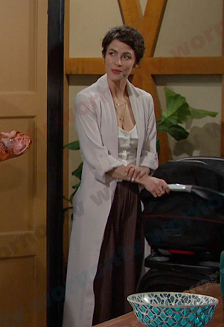 Sarah’s pale pink long jacket on Days of our Lives