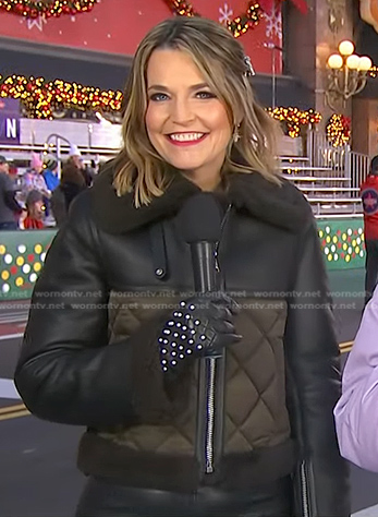 Savannah's black and green quilted leather jacket on Today