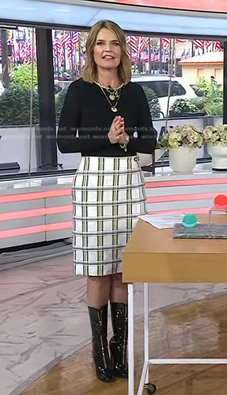 WornOnTV: Savannah’s black top and white check skirt on Today ...