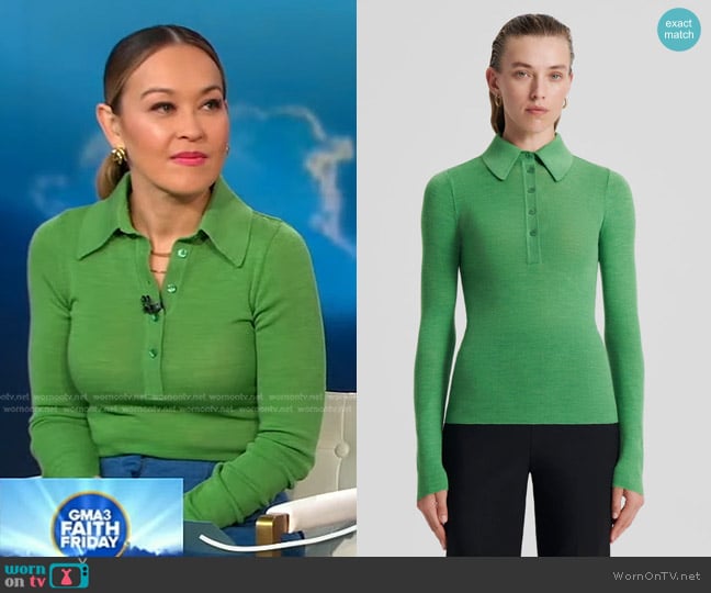 Scanlan Theodore Babywool Shirt in Apple worn by Eva Pilgrim on Good Morning America