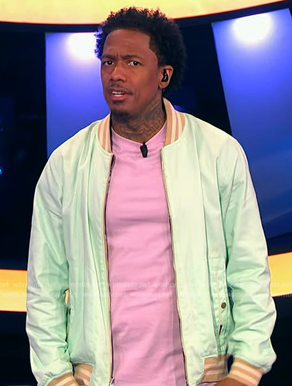 Nick Cannon's mint bomber jacket on Beat Shazam