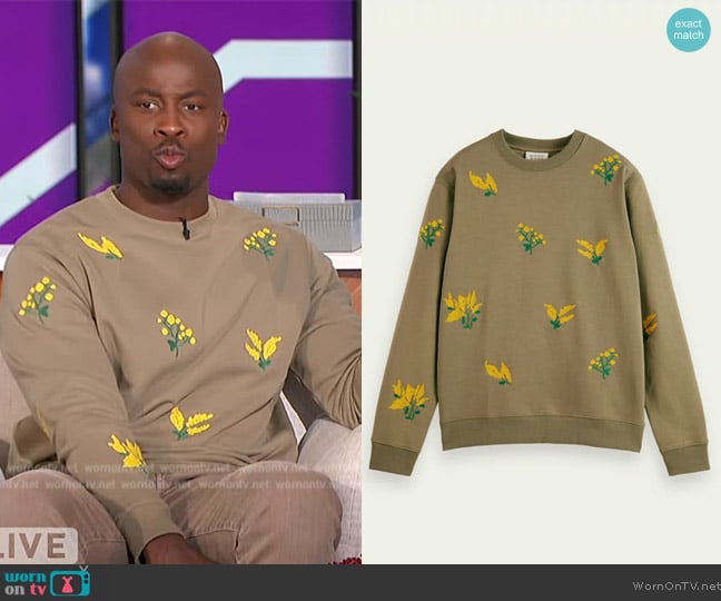 Scotch & Soda Embroidered Floral Sweatshirt worn by Akbar Gbajabiamila on The Talk