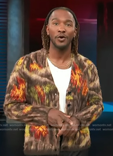 Scott’s printed mohair cardigan on Access Hollywood