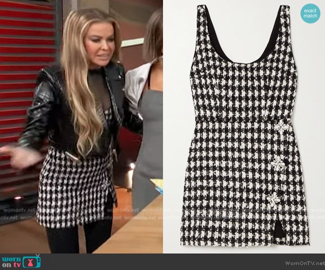 Self-Portrait Embellished houndstooth bouclé-knit mini dress worn by Carmen Electra on Access Hollywood