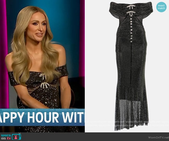 Self Portrait Embellished metallic midi dress worn by Paris Hilton on Access Hollywood