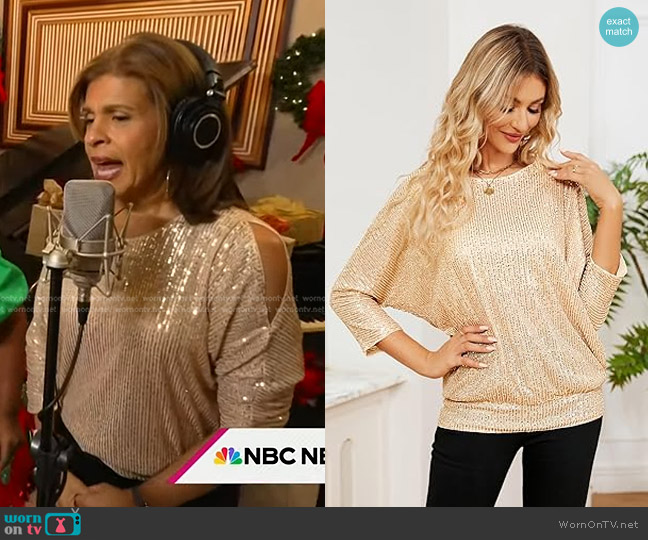 JASAMBAC at Amazon Cold Shoulder Sequin Top in Champagne worn by Hoda Kotb on Today